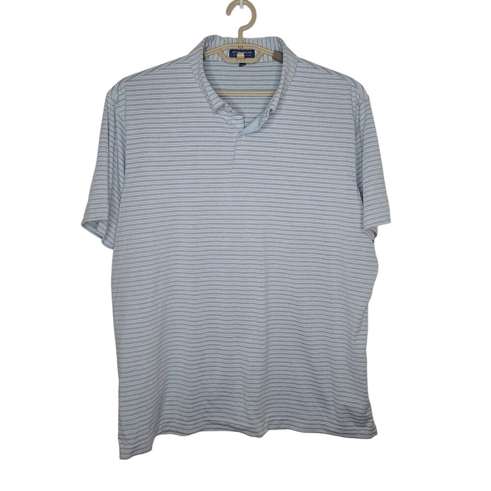 Peter Millar Crown Crafted blue grey striped short sleeve polo shirt - XL